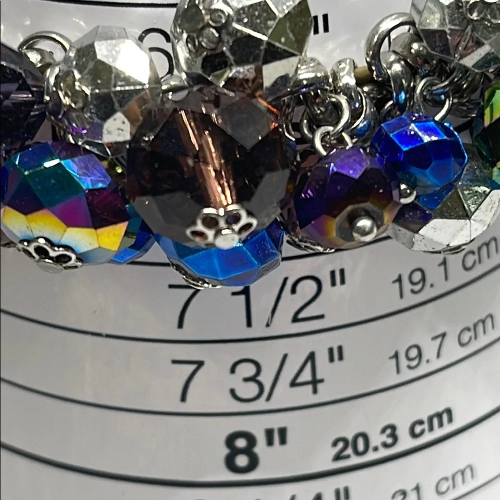 Large size Multicolor Beaded blue metallic cha cha style stretch Bracelet